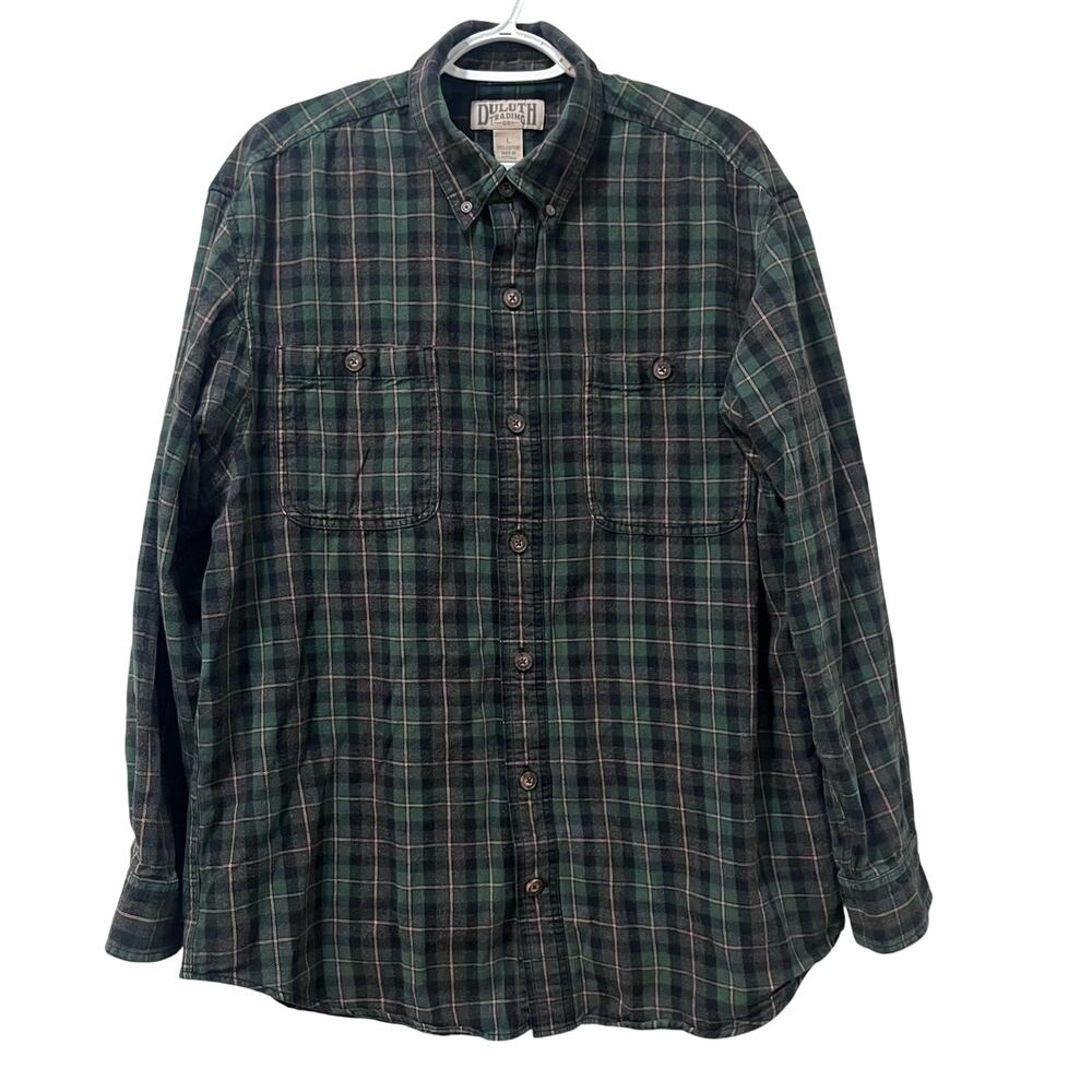 Duluth Men's Free Swingin' Flannel Relaxed Fit Shirt Green Plaid Large
